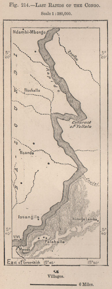 Yellala Falls (Rapides/Chutes Yelala. Ielala) . Congo rapids. Matadi 1885 map